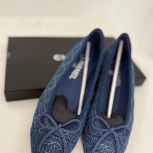 CHANEL Denim Quilted Ballet Flats in Deep Blue